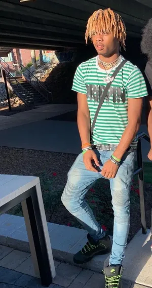 Black Drippin | Green/White Stripe Tee