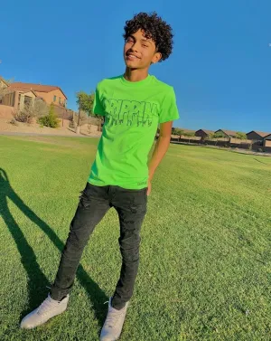 Black Drippin Outline | Lime Green Tee