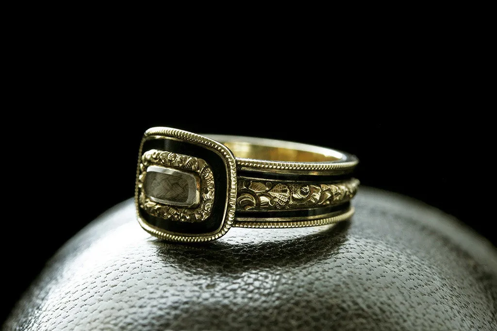 Black Enamel Memorial Locket Ring