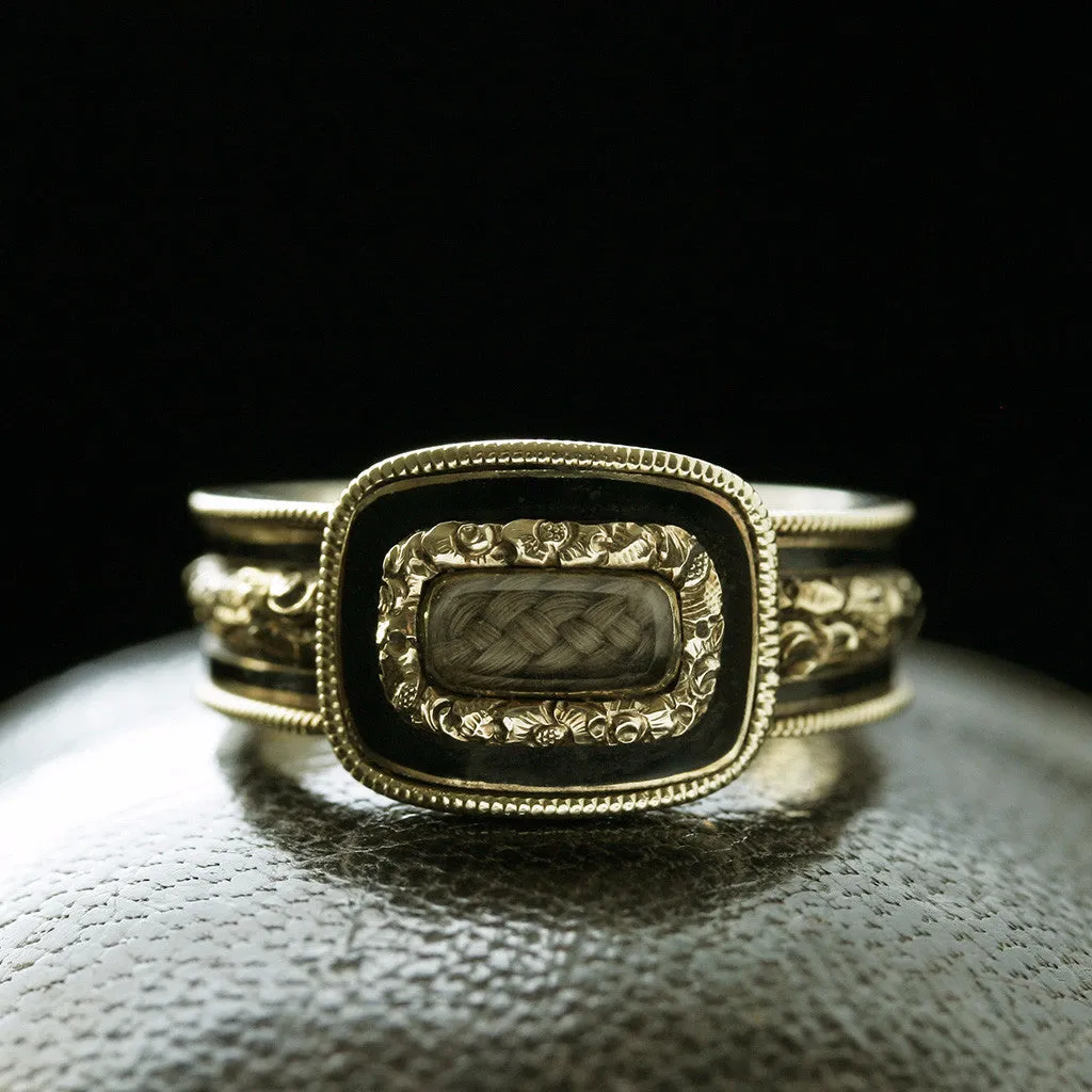 Black Enamel Memorial Locket Ring