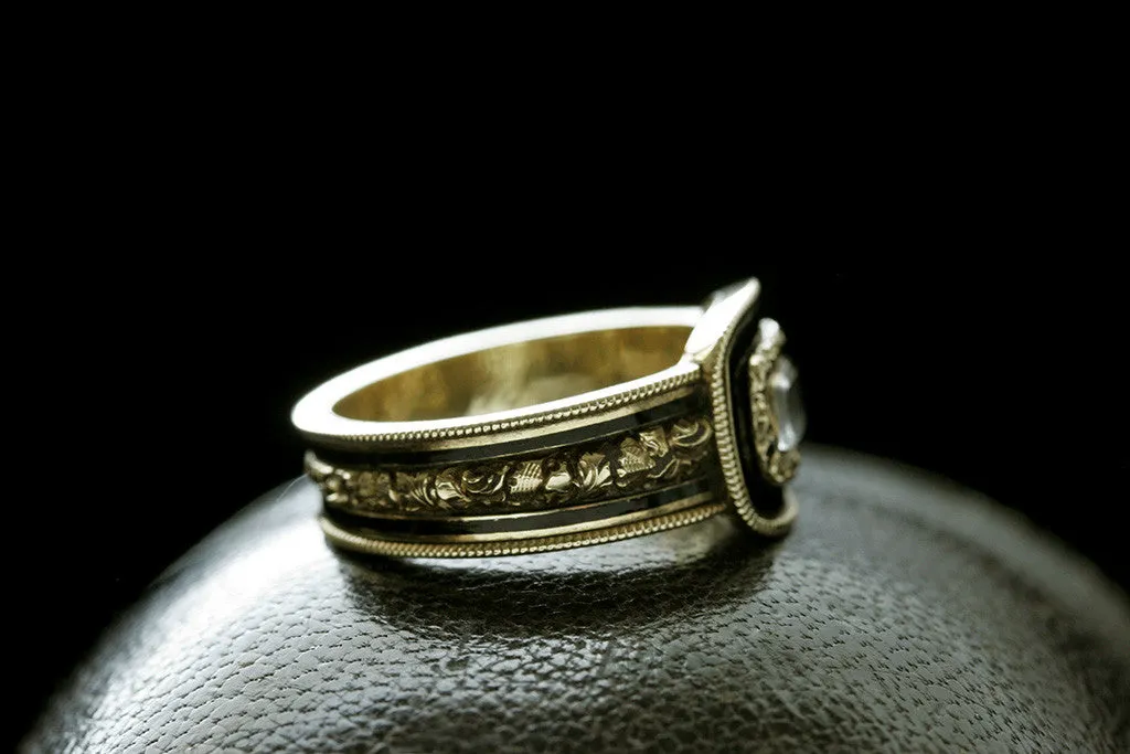 Black Enamel Memorial Locket Ring