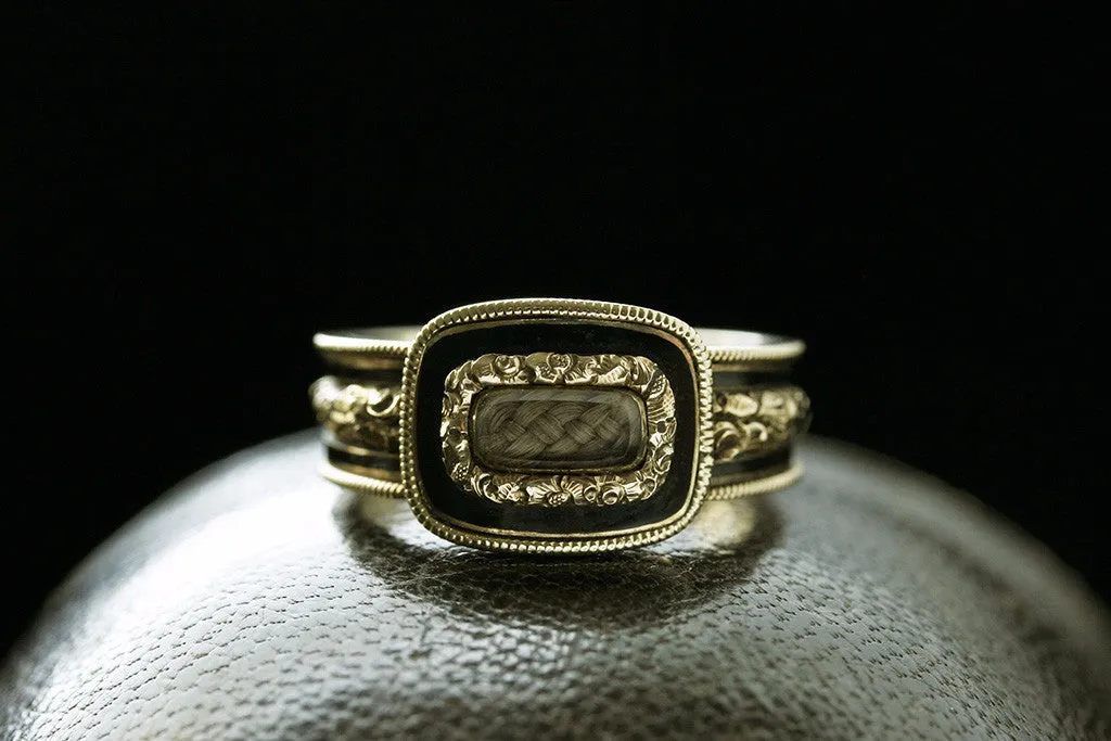 Black Enamel Memorial Locket Ring