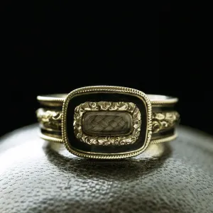 Black Enamel Memorial Locket Ring