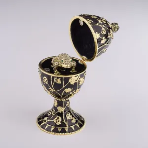 Black Faberge Egg with Silver Frog Surprise Inside