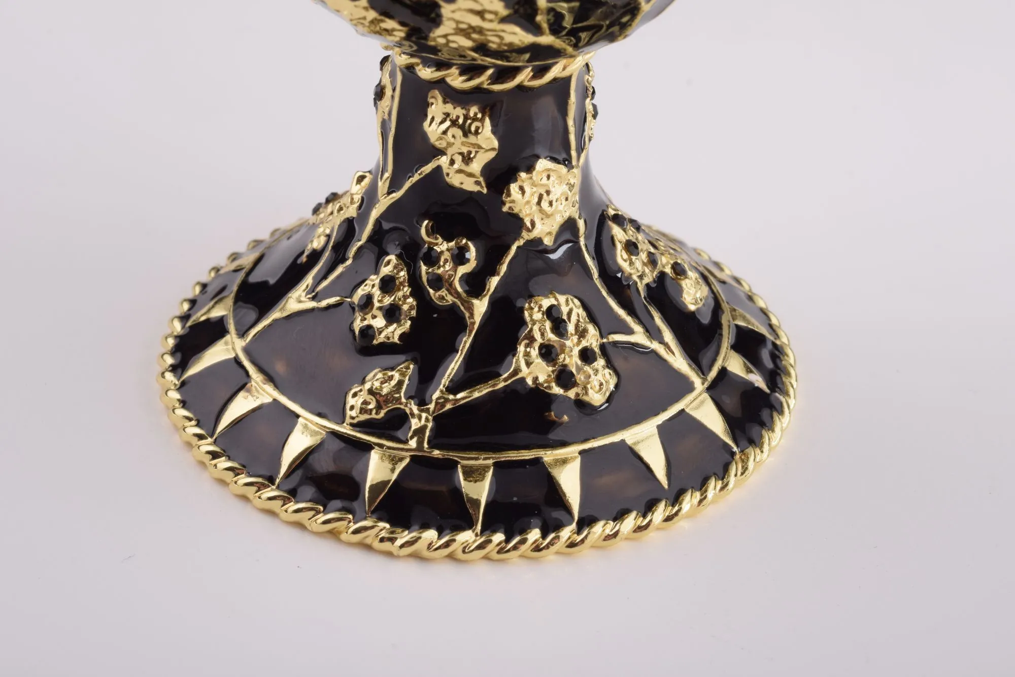 Black Faberge Egg with Silver Frog Surprise Inside