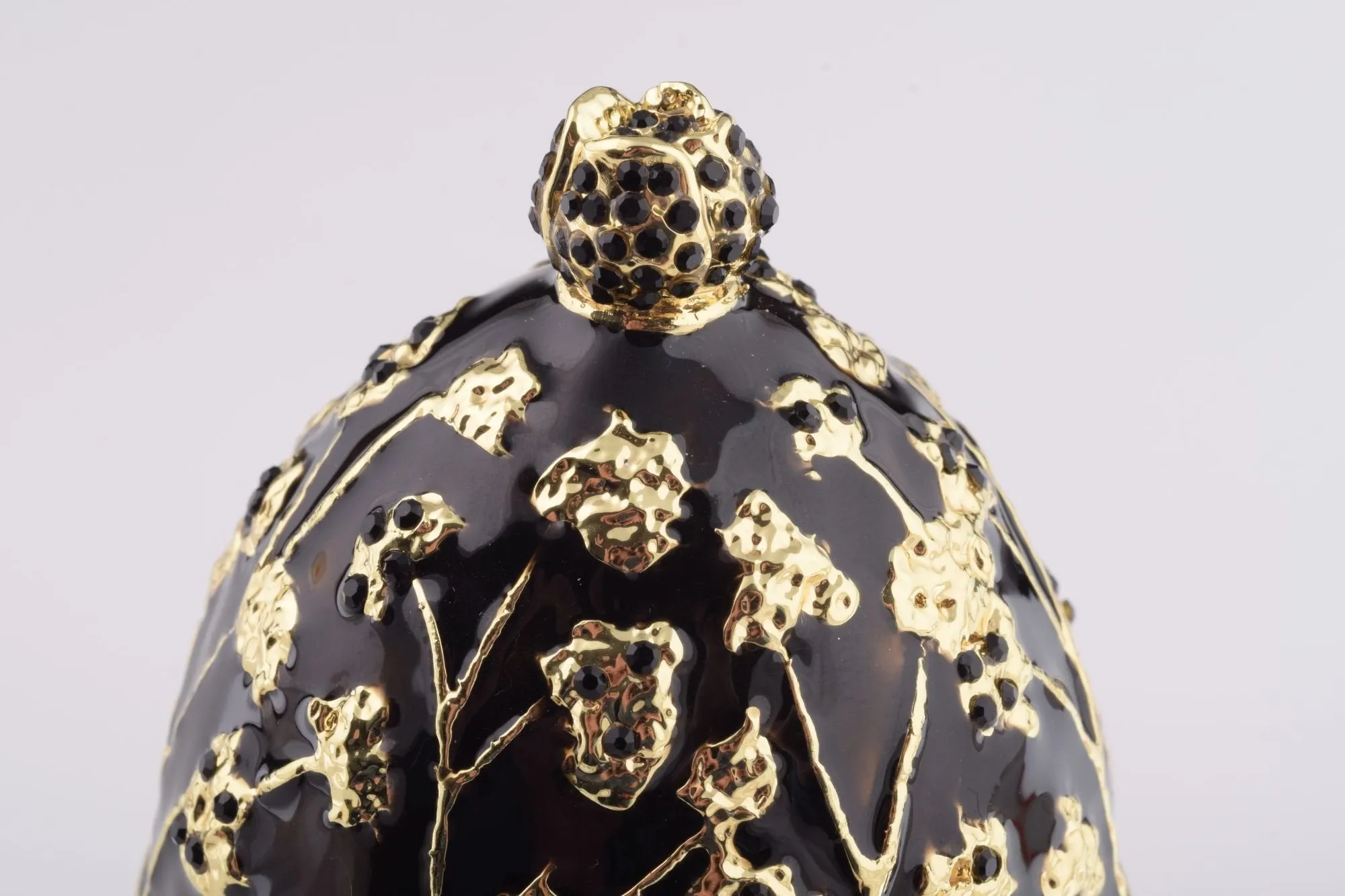 Black Faberge Egg with Silver Frog Surprise Inside