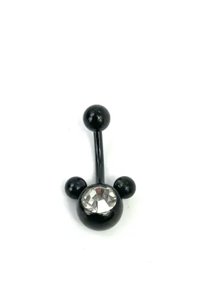 Black Mickey Mouse Belly Ring w/ Gem  SKU#NBR001-2