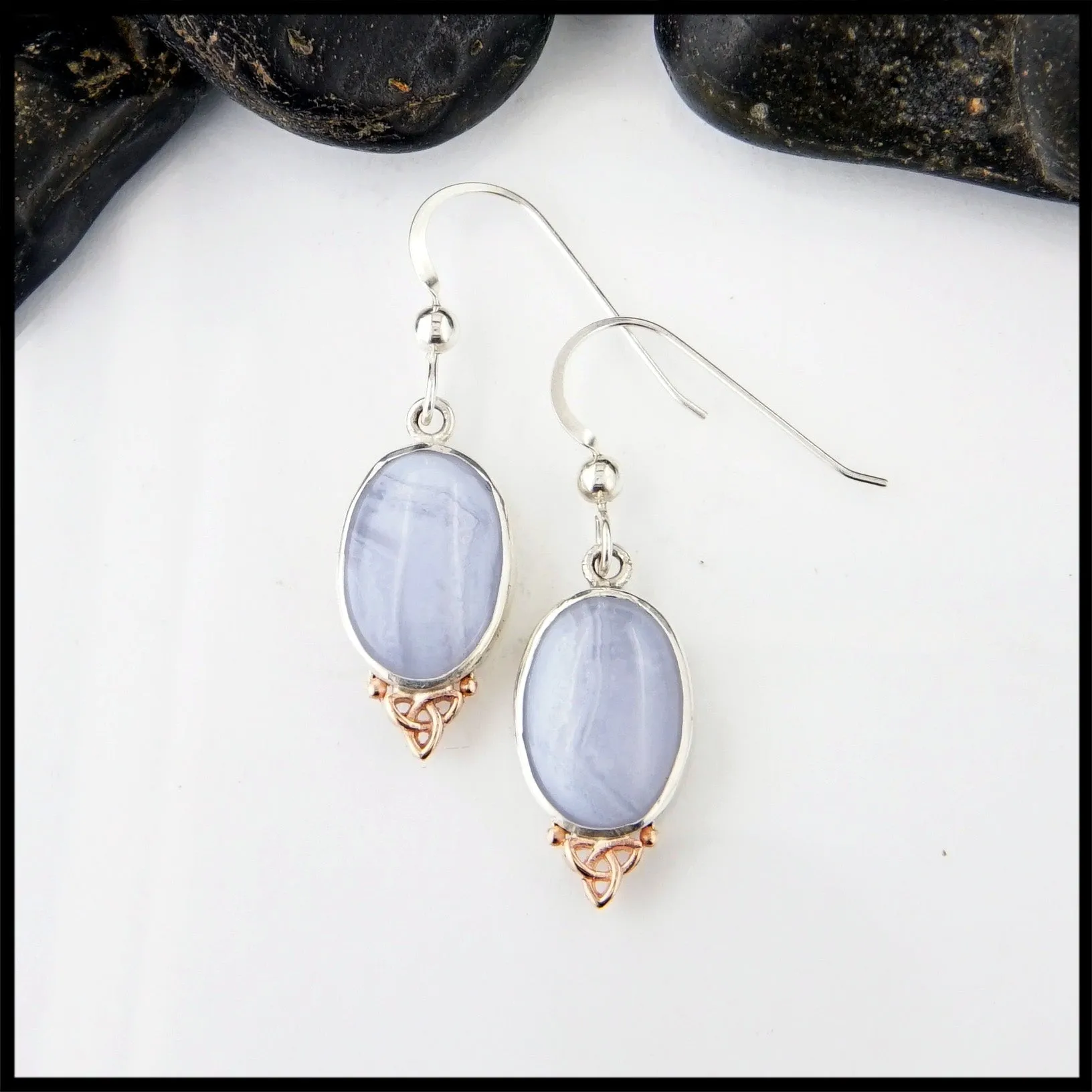 Blue Agate Trinity Knot Earrings