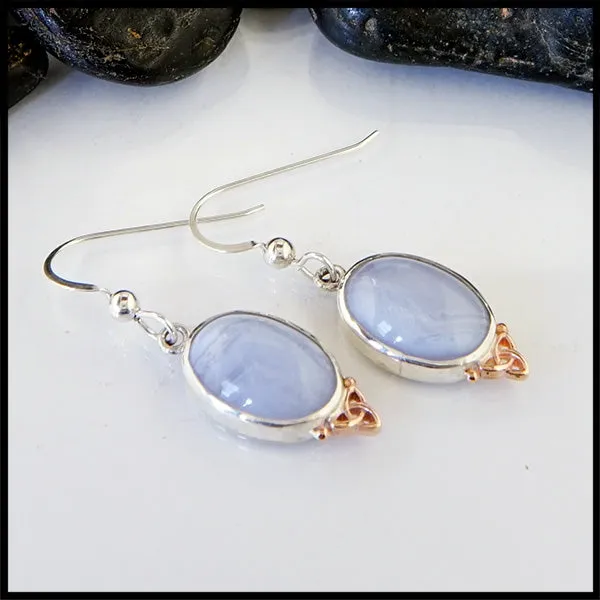 Blue Agate Trinity Knot Earrings