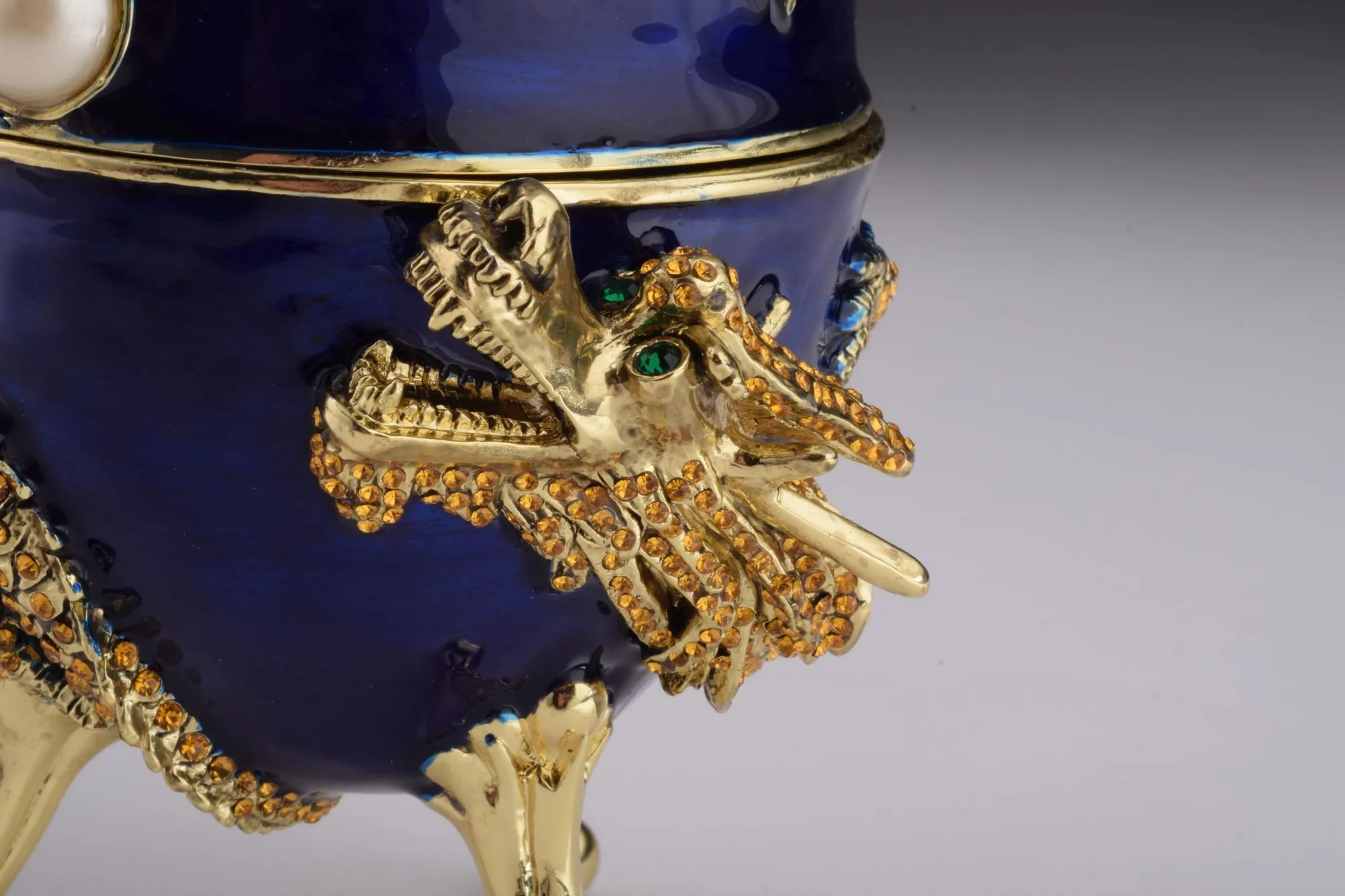 Blue Faberge Egg with Dragon Music Playing Egg