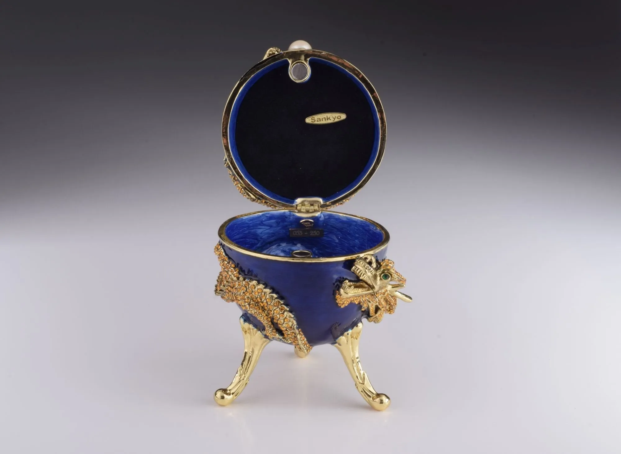 Blue Faberge Egg with Dragon Music Playing Egg