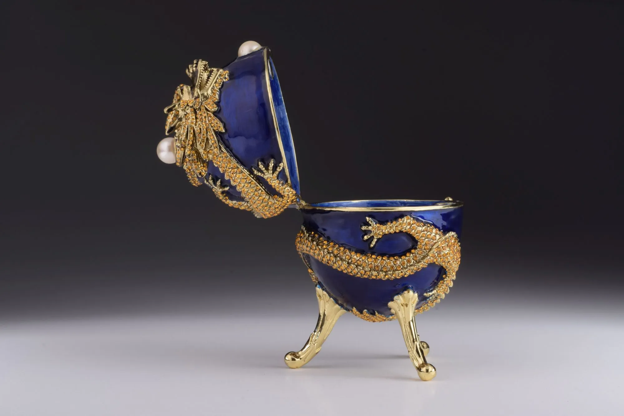 Blue Faberge Egg with Dragon Music Playing Egg
