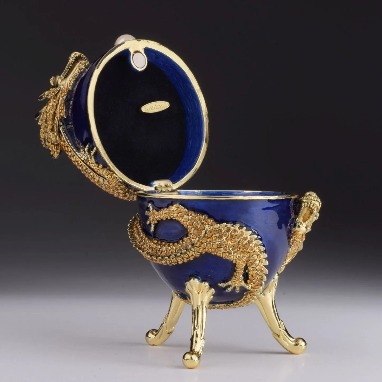 Blue Faberge Egg with Dragon Music Playing Egg