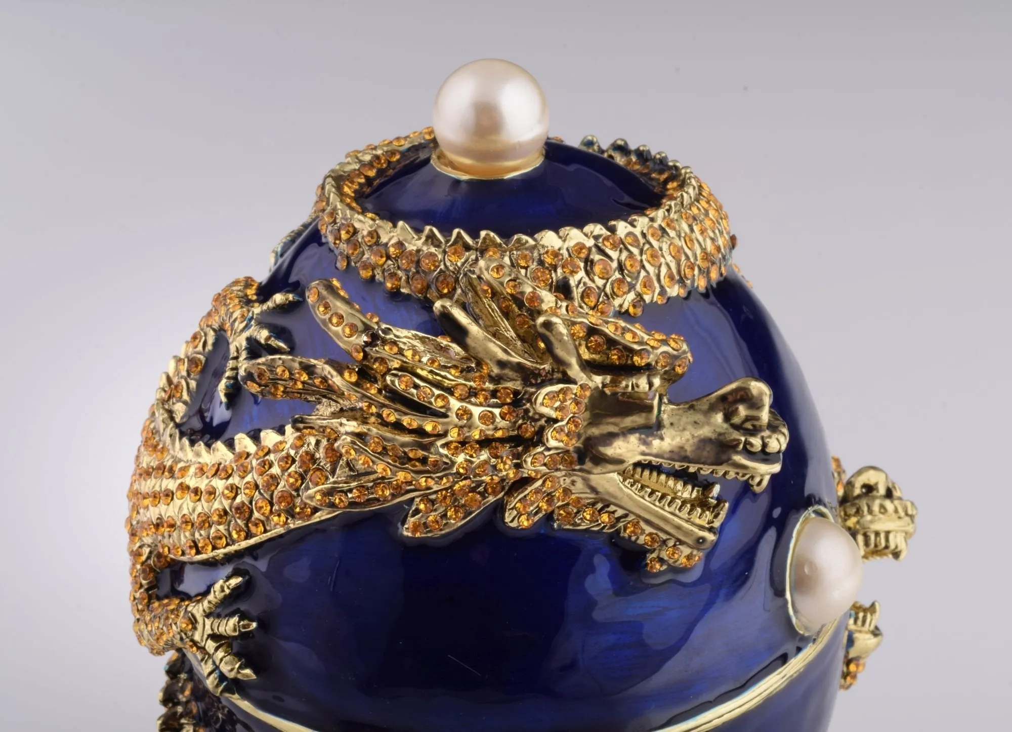 Blue Faberge Egg with Dragon Music Playing Egg