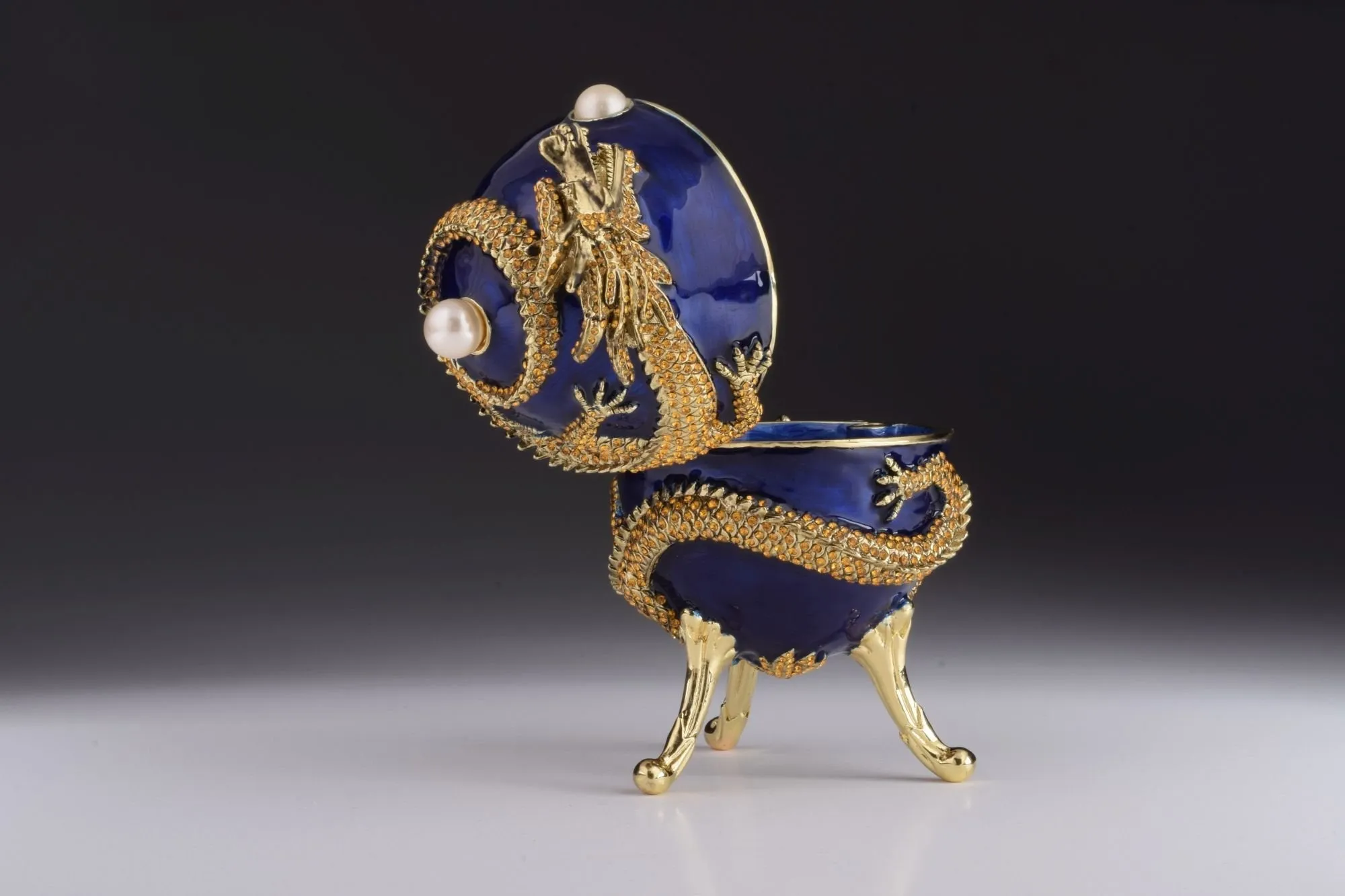 Blue Faberge Egg with Dragon Music Playing Egg