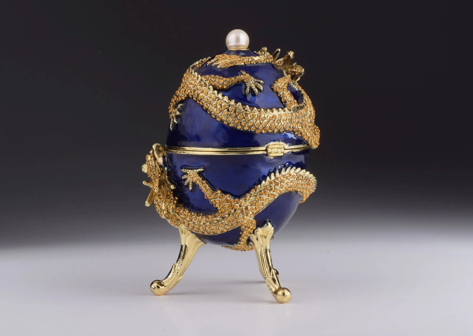 Blue Faberge Egg with Dragon Music Playing Egg