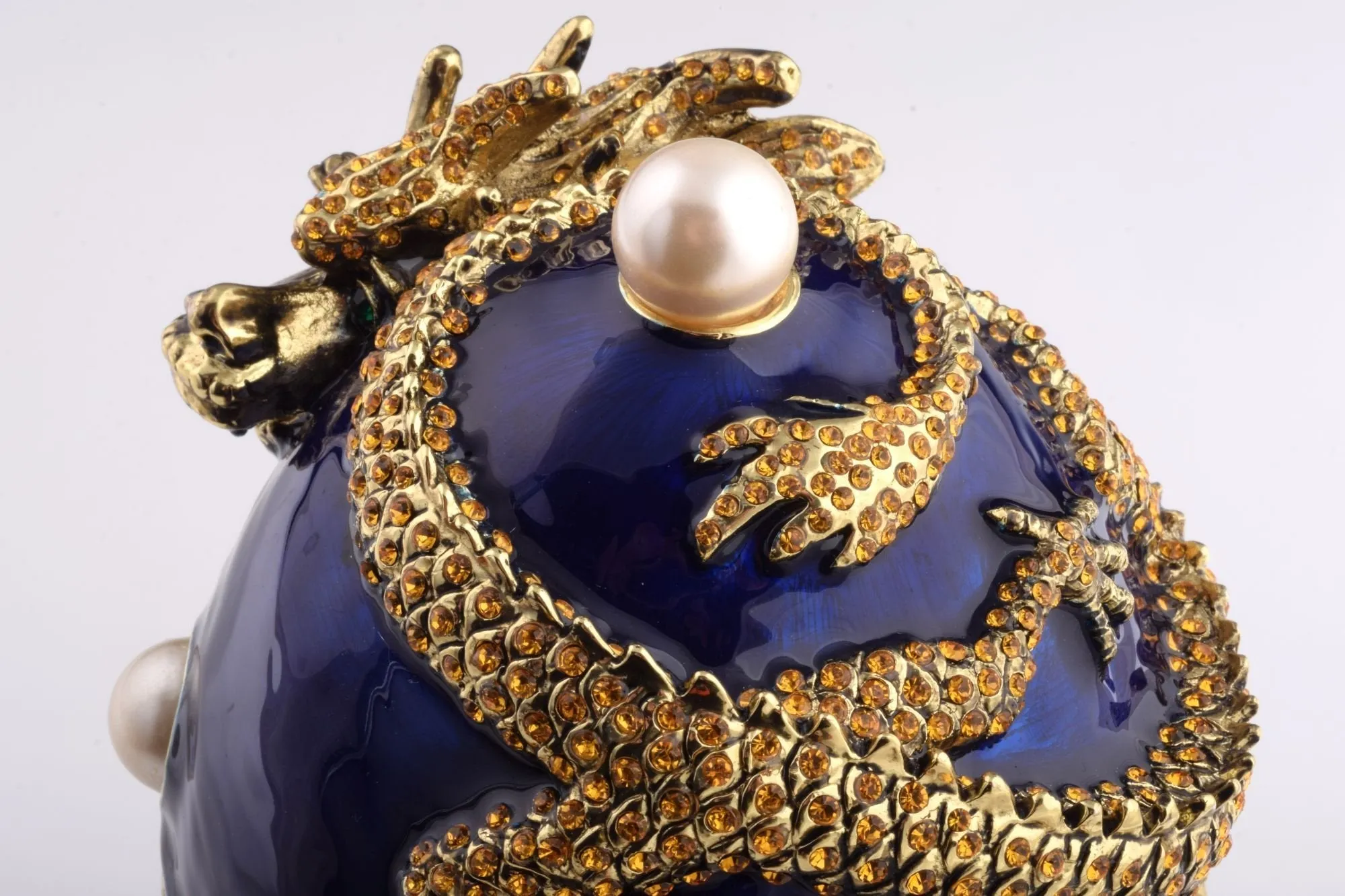 Blue Faberge Egg with Dragon Music Playing Egg