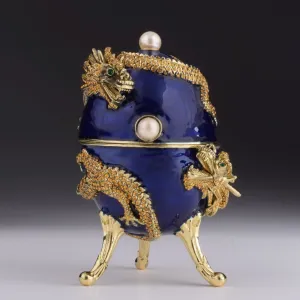 Blue Faberge Egg with Dragon Music Playing Egg