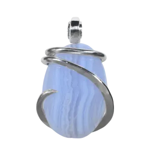 Blue Lace Agate Handmade Stone Pendant Wrapped  in Silver
