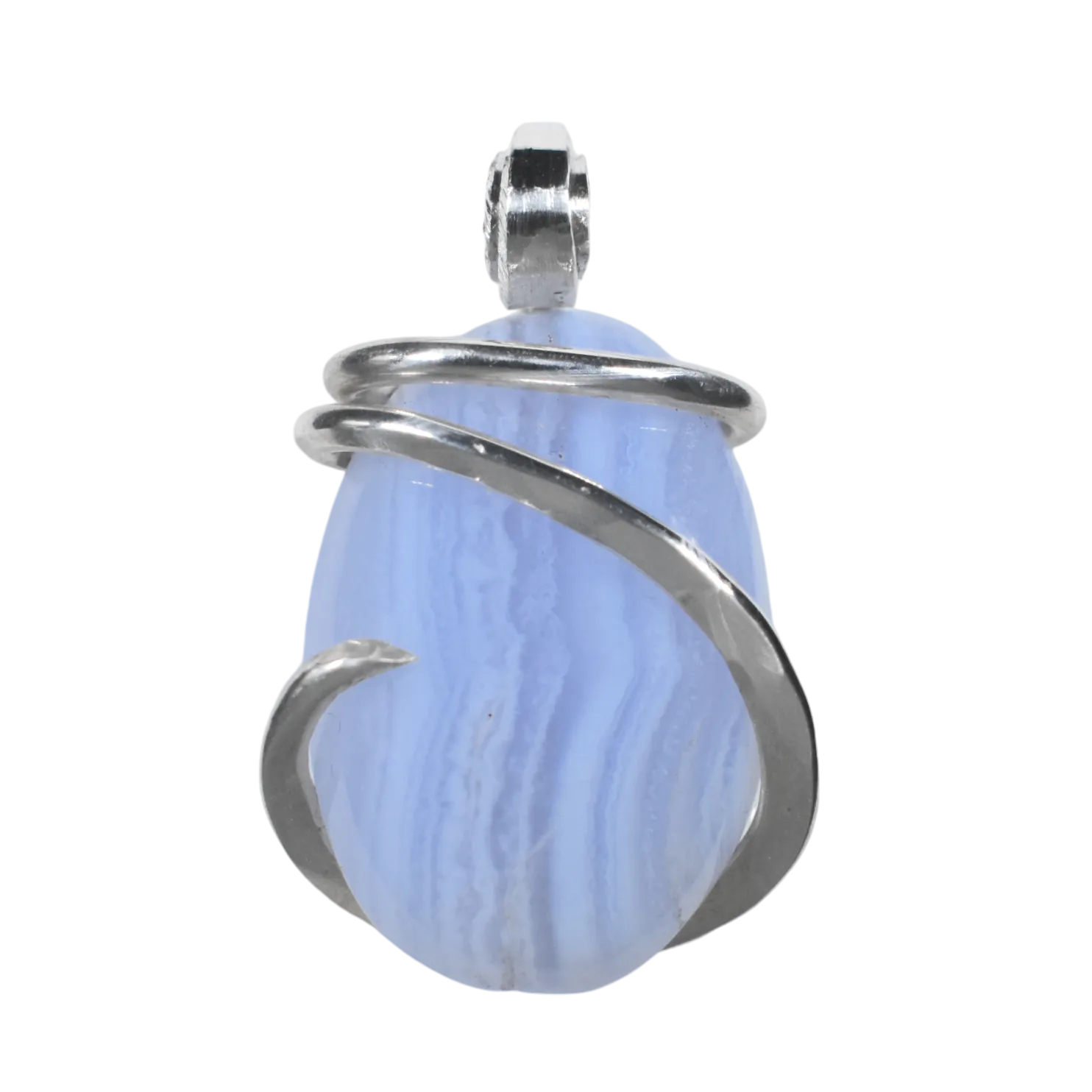Blue Lace Agate Handmade Stone Pendant Wrapped  in Silver