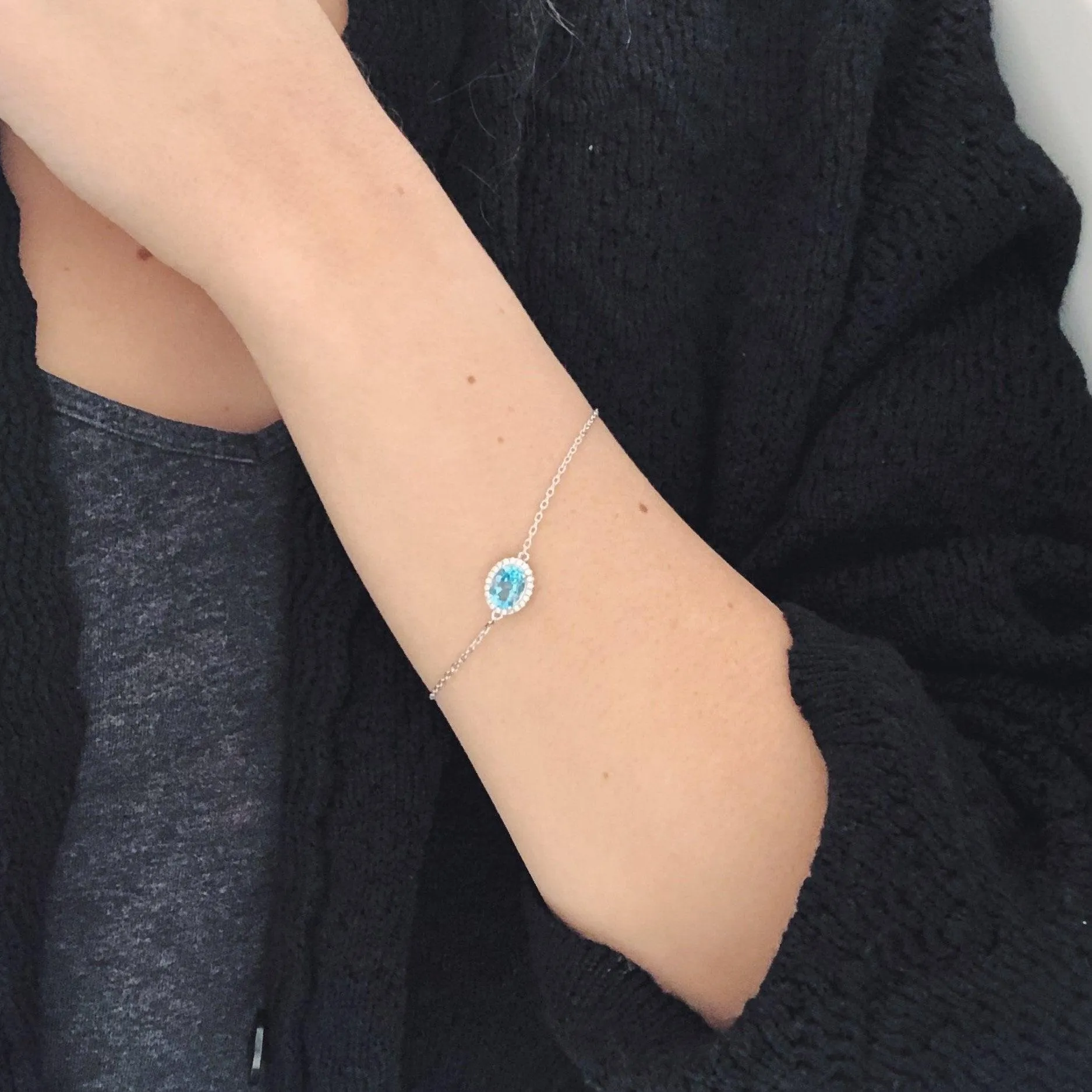 Blue Topaz Bracelet | 925 Sterling Silver | Cubic Zirconia Side Stones