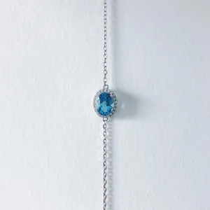 Blue Topaz Bracelet | 925 Sterling Silver | Cubic Zirconia Side Stones