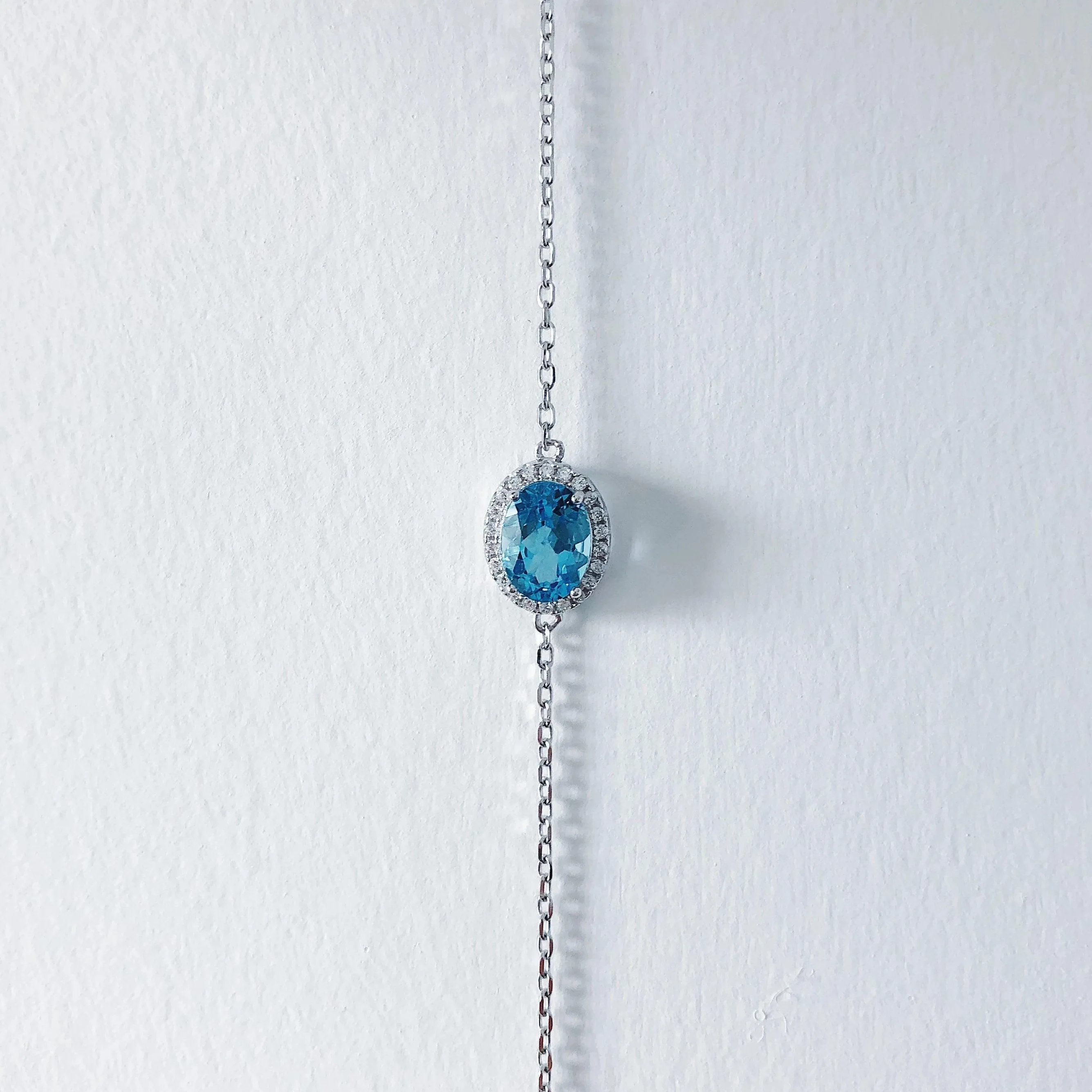 Blue Topaz Bracelet | 925 Sterling Silver | Cubic Zirconia Side Stones