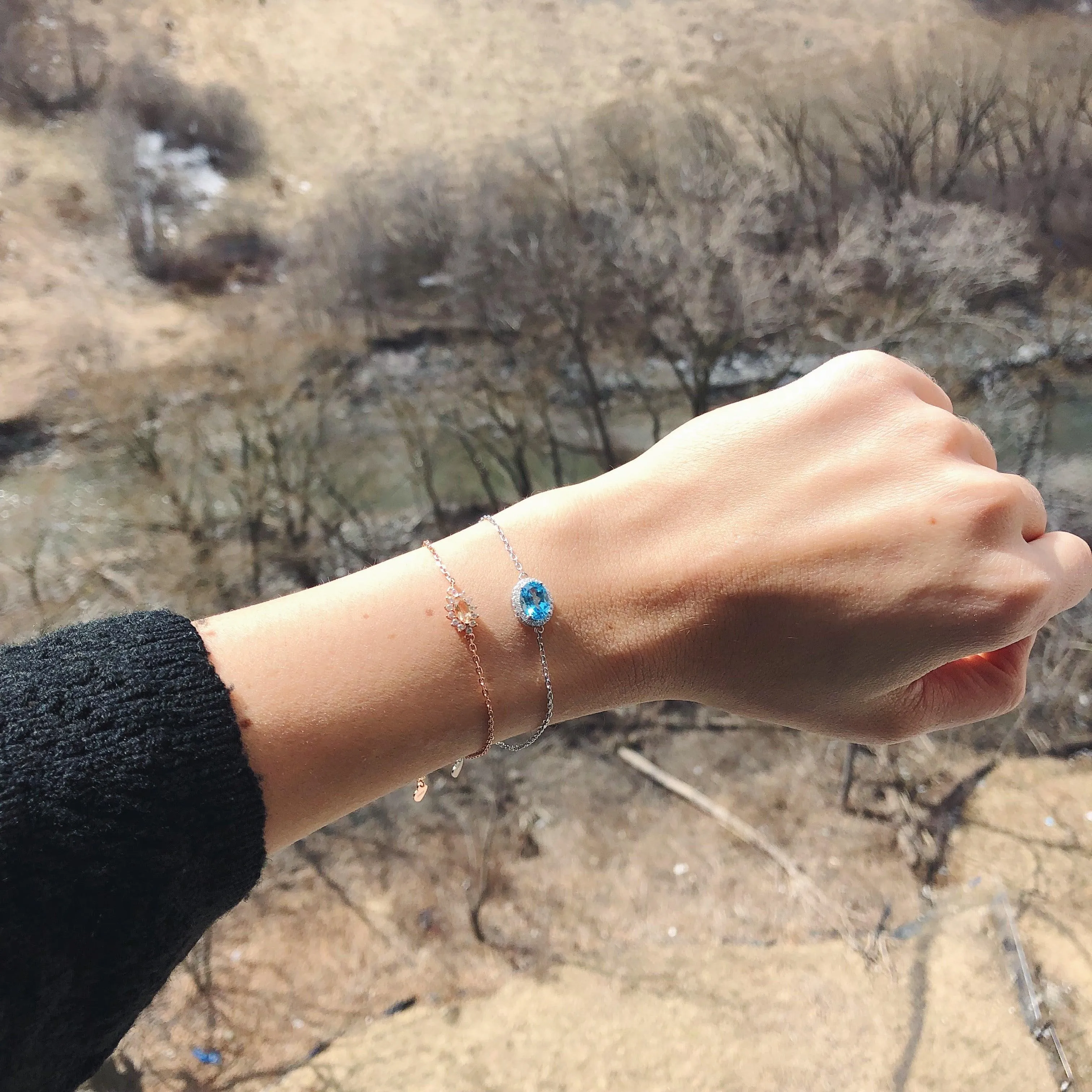 Blue Topaz Bracelet | 925 Sterling Silver | Cubic Zirconia Side Stones