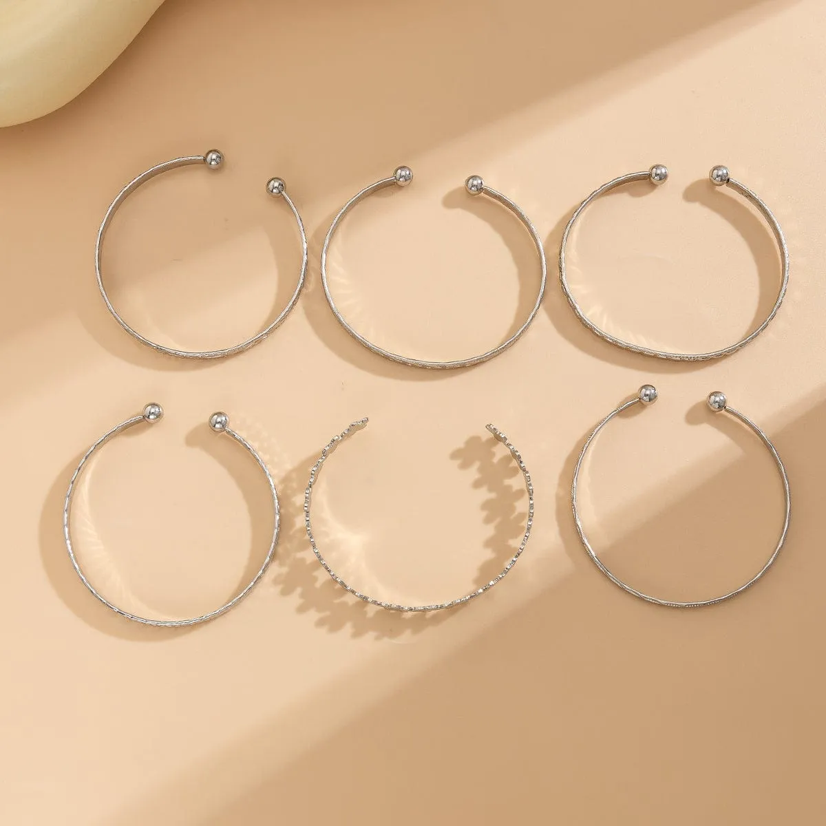 Bohemia 6pcs  Flower Heart Star Pattern Open Bangle Bracelet Set