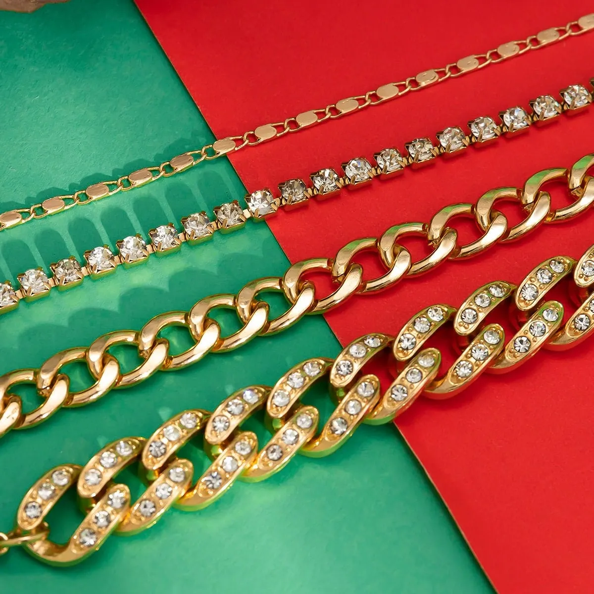 Boho 4 Pieces Rhinestone Inlaid Stackable Bracelet Set