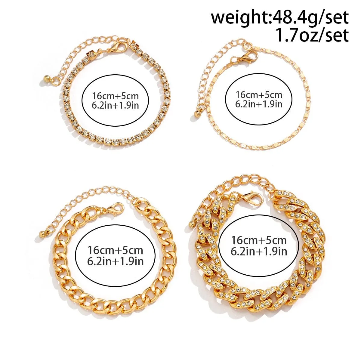 Boho 4 Pieces Rhinestone Inlaid Stackable Bracelet Set