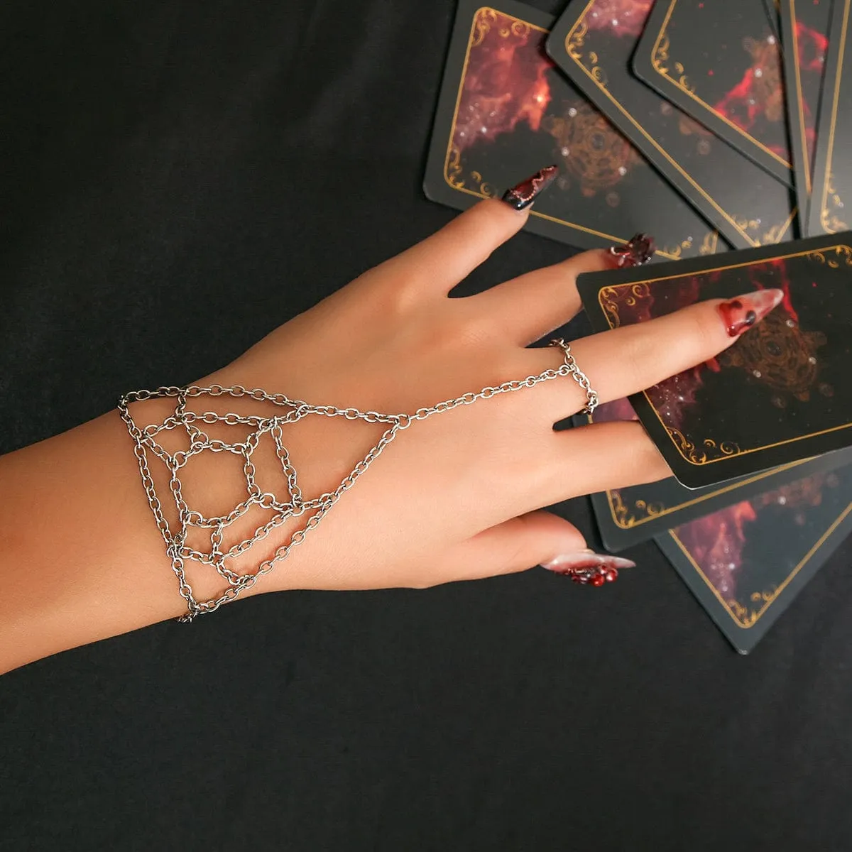 Boho Cobweb Finger Ring Chain Bracelet