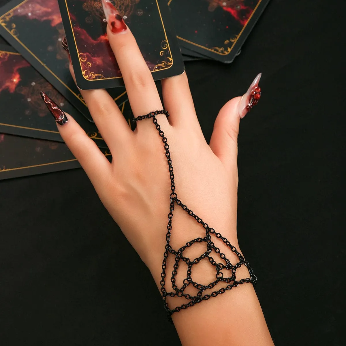 Boho Cobweb Finger Ring Chain Bracelet