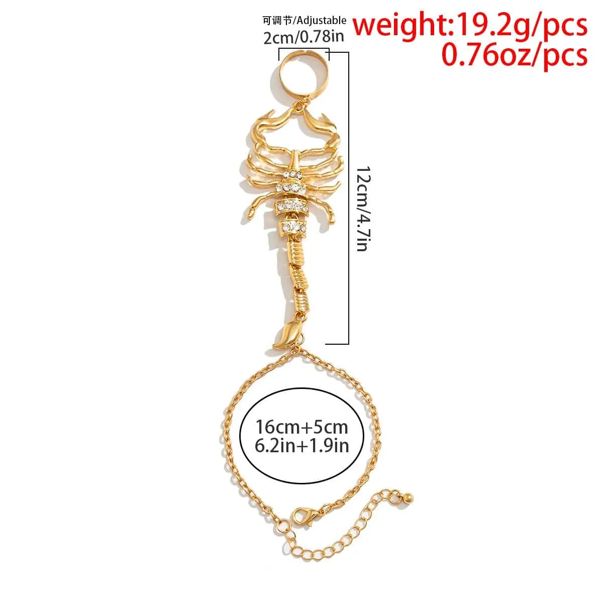 Boho CZ Inlaid Scorpion Finger Ring Chain Bracelet