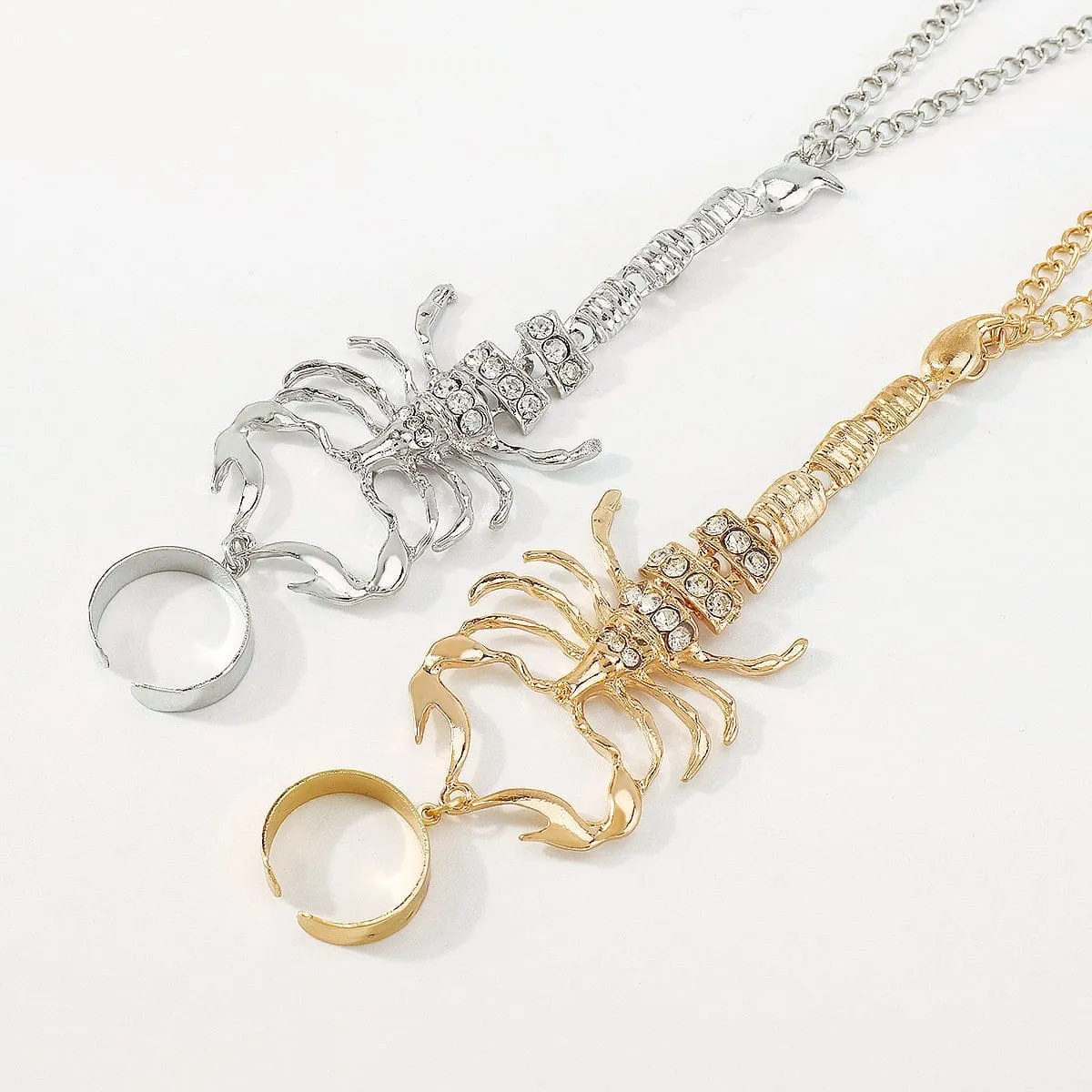 Boho CZ Inlaid Scorpion Finger Ring Chain Bracelet