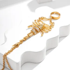 Boho CZ Inlaid Scorpion Finger Ring Chain Bracelet