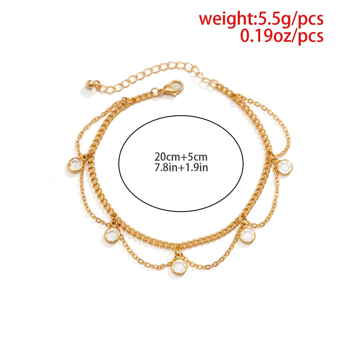 Boho Gold Silver Tone Crystal Inlaid Wave Tassel Anklet