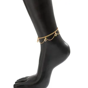 Boho Gold Silver Tone Crystal Inlaid Wave Tassel Anklet