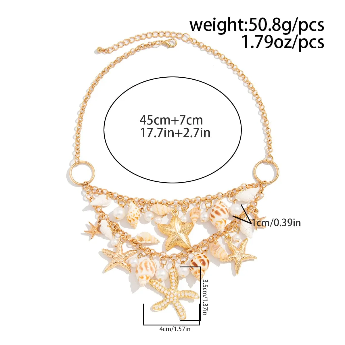 Boho Layered Starfish Pearl Natural Conch Charm Necklace Bracelet