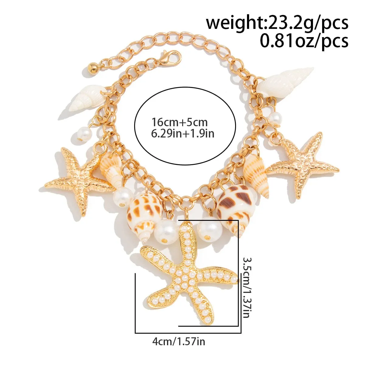 Boho Layered Starfish Pearl Natural Conch Charm Necklace Bracelet