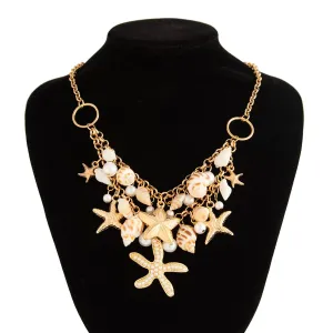 Boho Layered Starfish Pearl Natural Conch Charm Necklace Bracelet