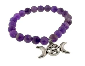 Bracelet 8mm Amethyst with Triple Moon