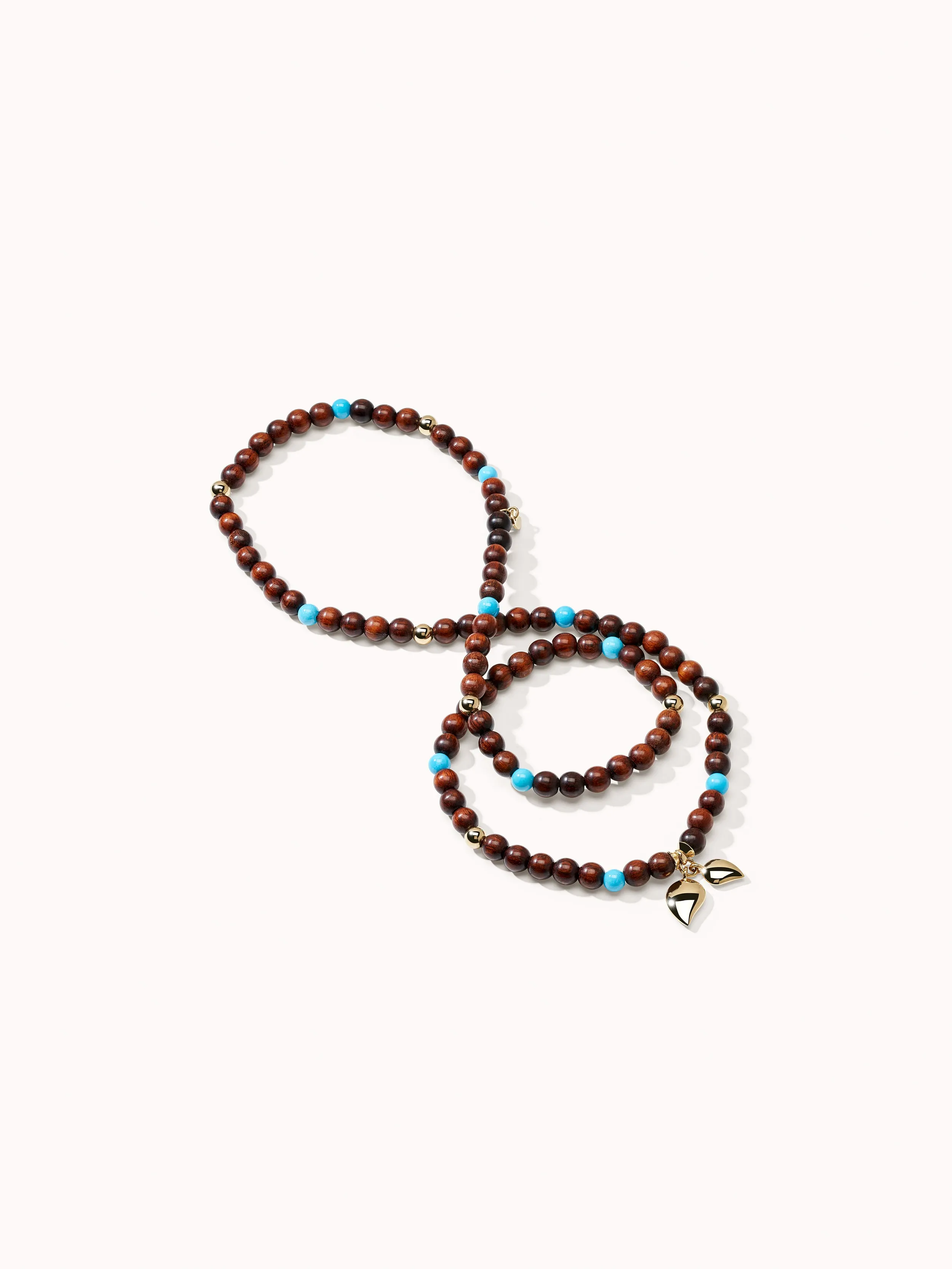 Bracelet INDIA Snakewood with Turquoise beads, three row, medium
