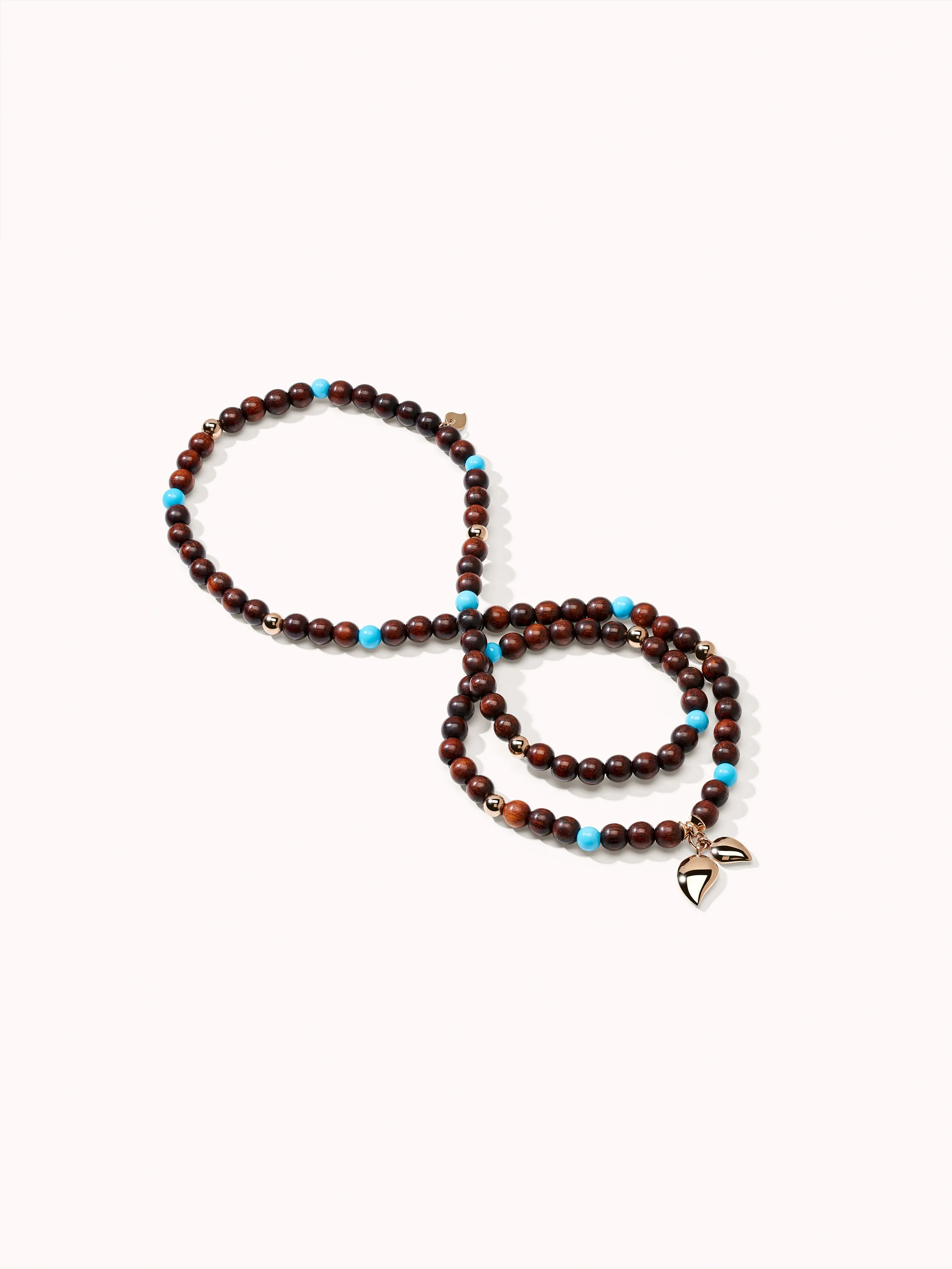 Bracelet INDIA Snakewood with Turquoise beads, three row, medium