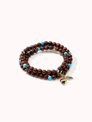 Bracelet INDIA Snakewood with Turquoise beads, three row, medium