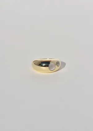 Brass Pebble Ring- Chalcedony and Moonstone