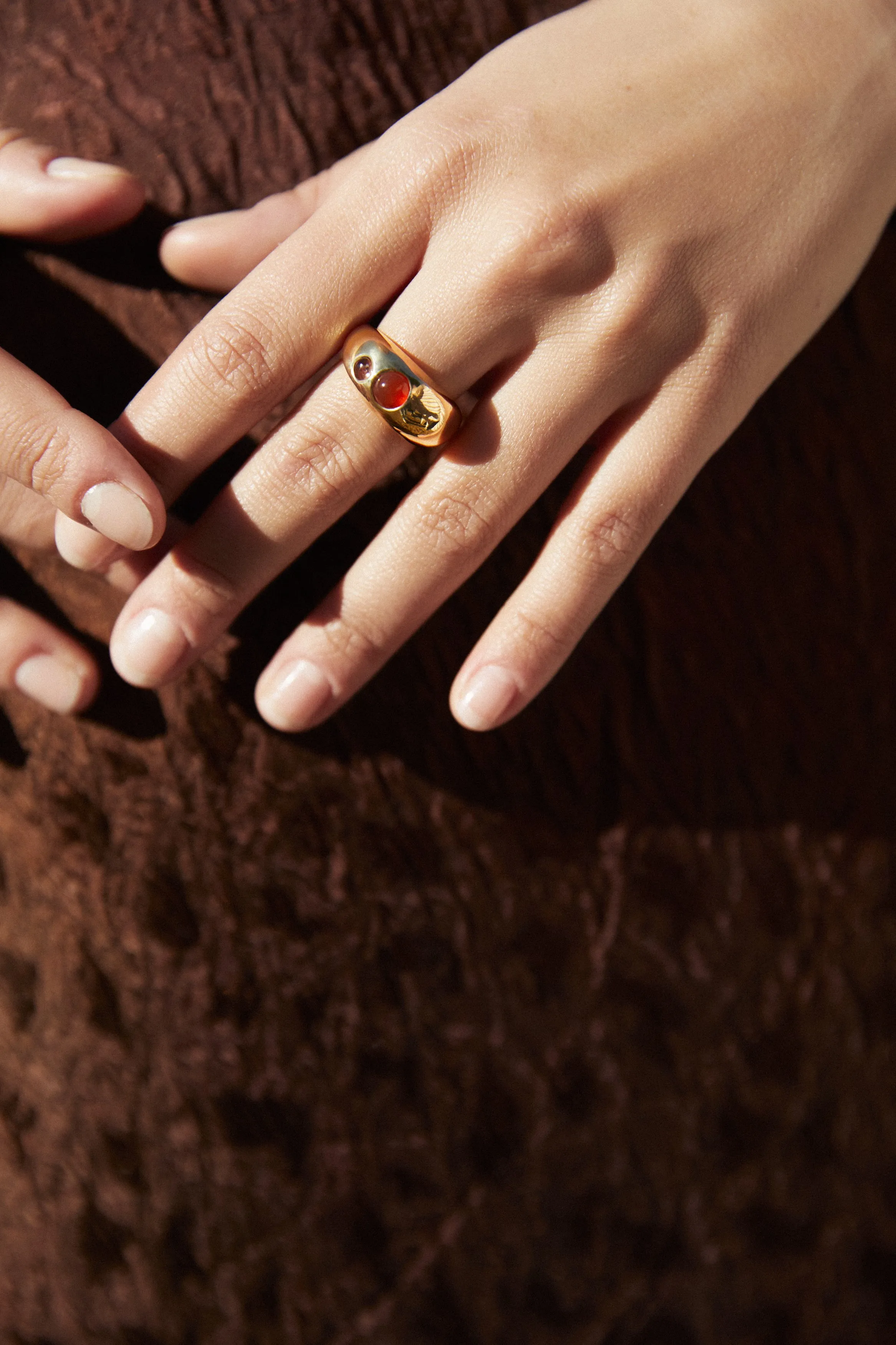 Brass Pebble Ring- Chalcedony and Moonstone