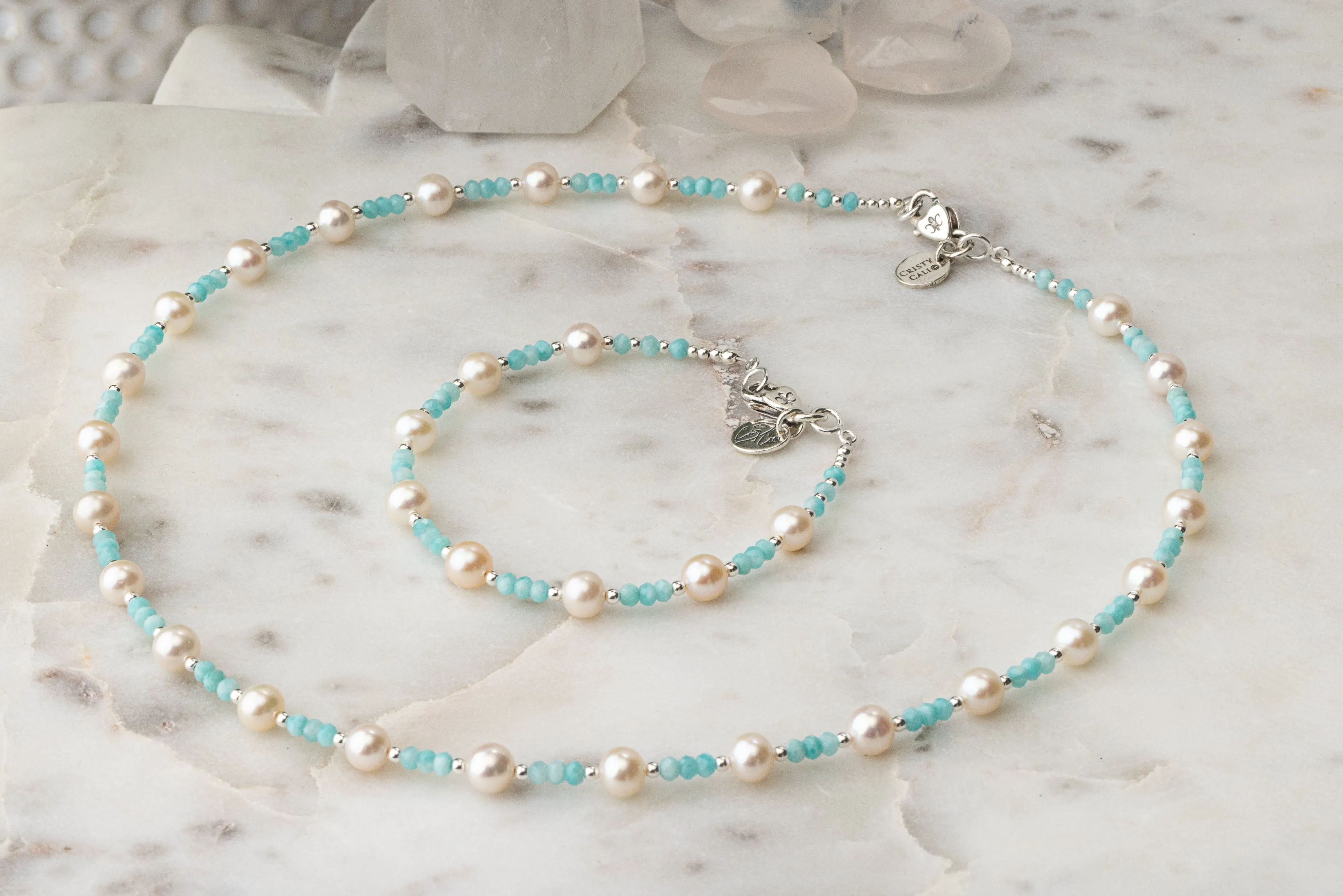Breakfast at Cristy's Signature Pearl & Amazonite Bracelet