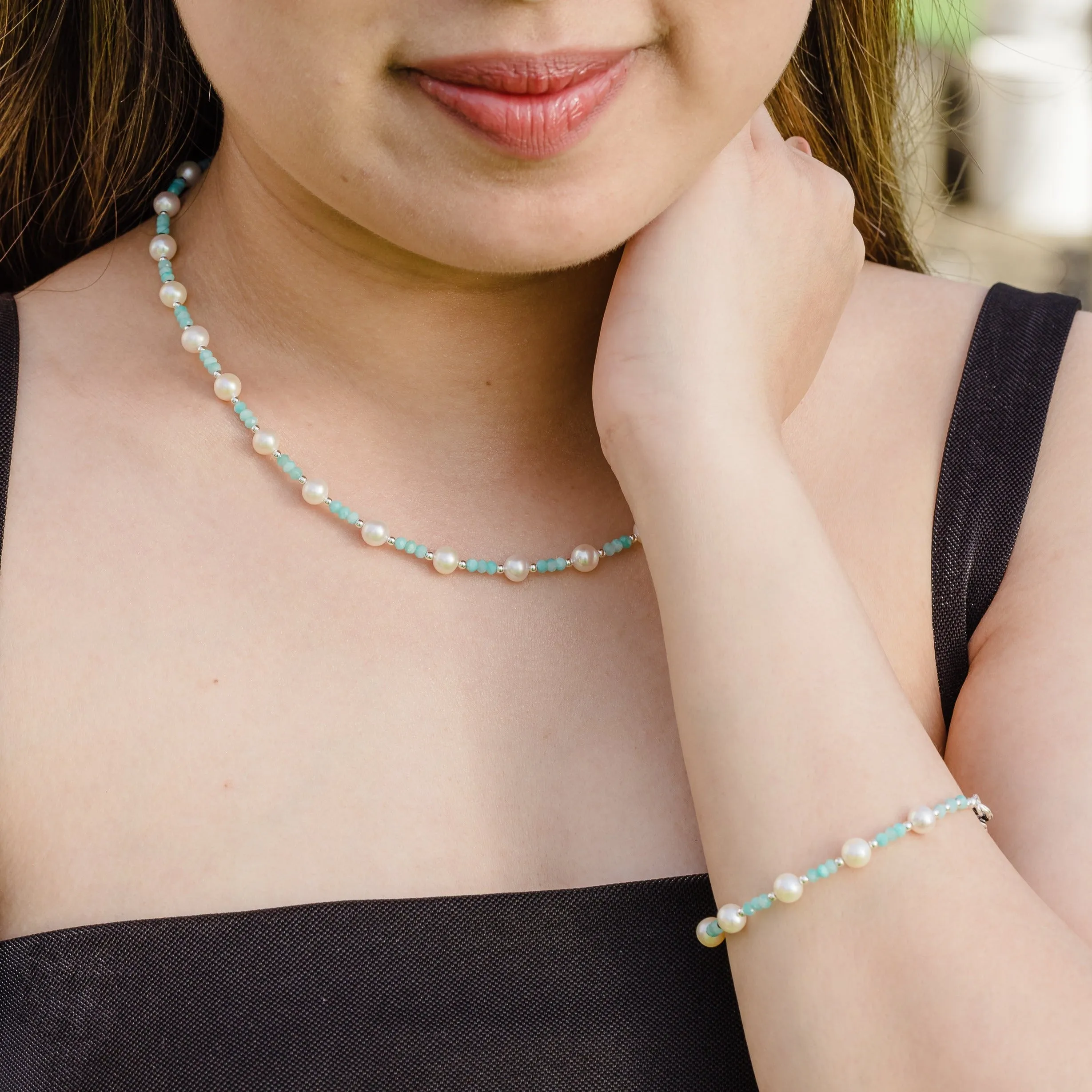 Breakfast at Cristy's Signature Pearl & Amazonite Bracelet