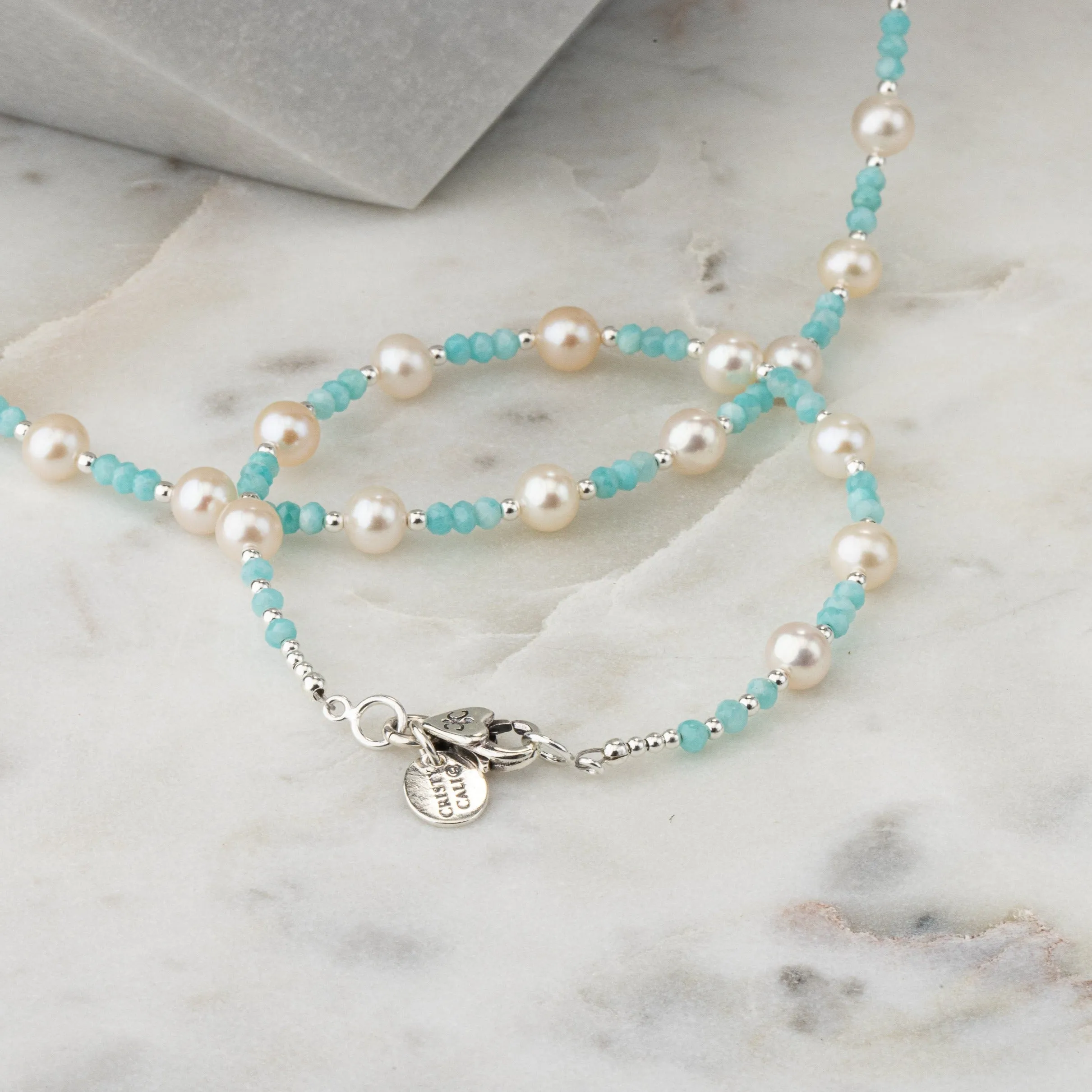 Breakfast at Cristy's Signature Pearl & Amazonite Bracelet